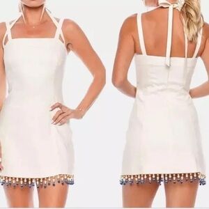 NWOT Jonathan Simkhai White "Lora" Dress | 100% Linen‎ Beaded Mini Dress | Sz 6